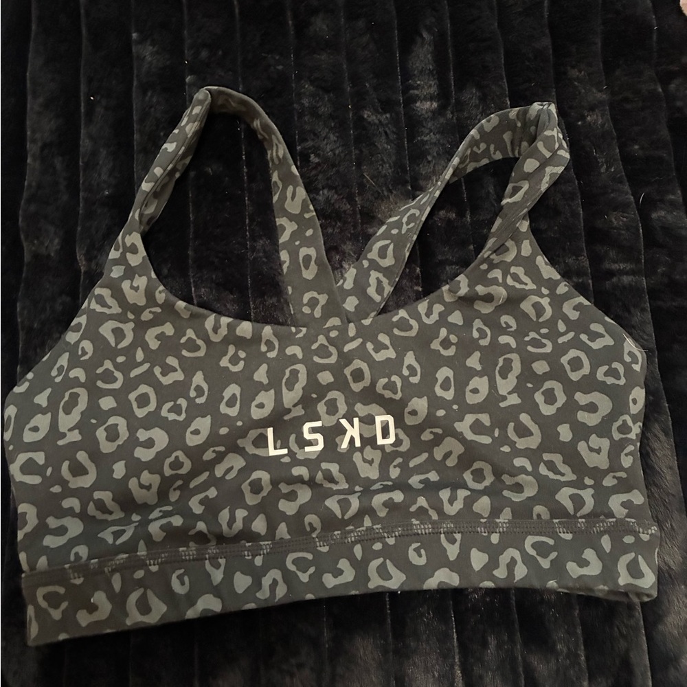LSKD Gray Leopard Print Sports Bra